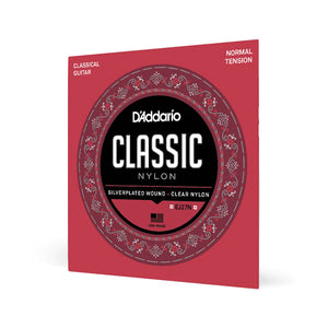 D'Addario EJ27N Student Nylon Classical Guitar Strings, Normal Tension, Clear/Silverplated Wound