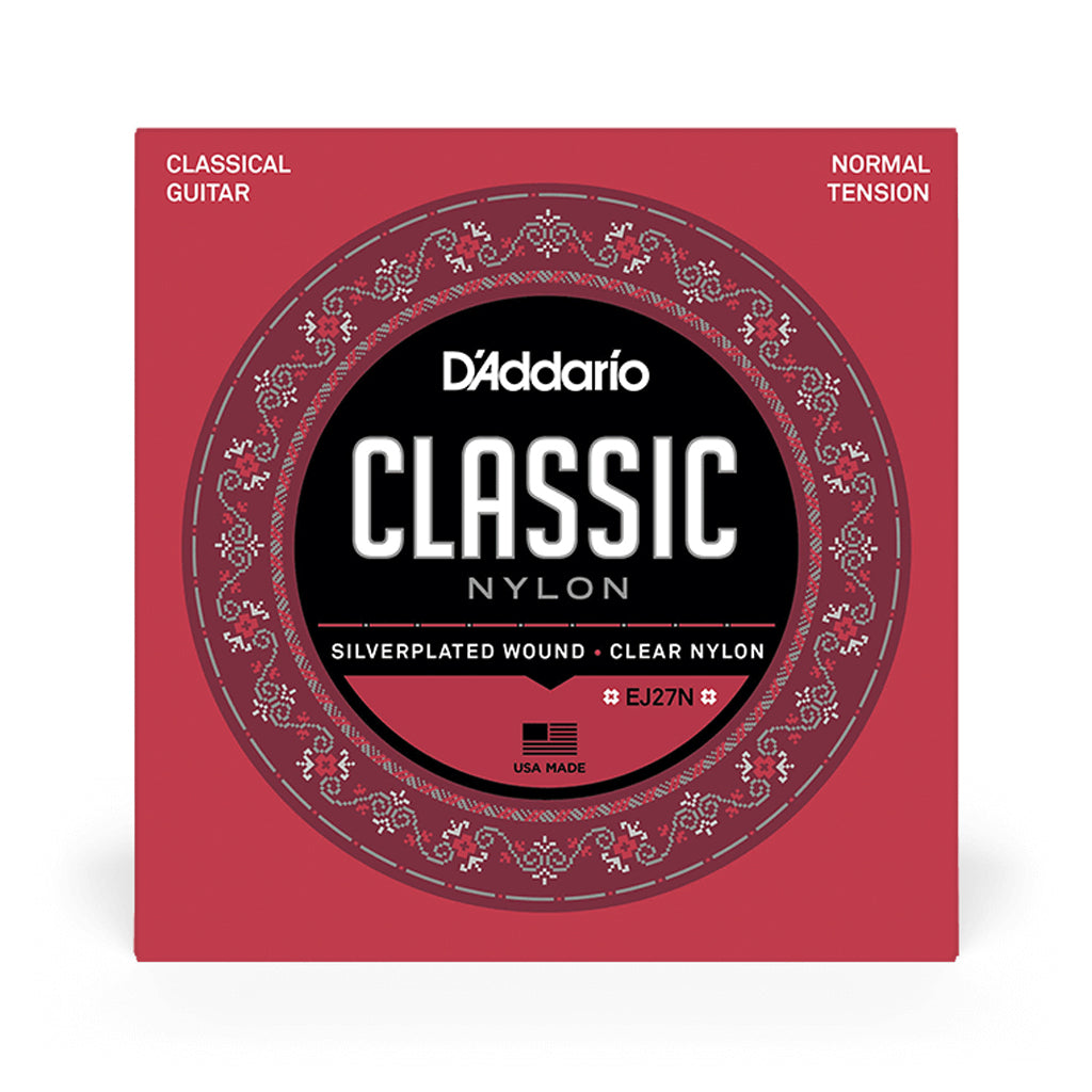 D'Addario EJ27N Student Nylon Classical Guitar Strings, Normal Tension, Clear/Silverplated Wound