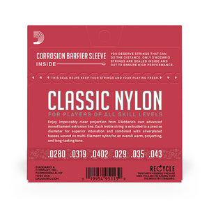 D'Addario EJ27N Student Nylon Classical Guitar Strings, Normal Tension, Clear/Silverplated Wound