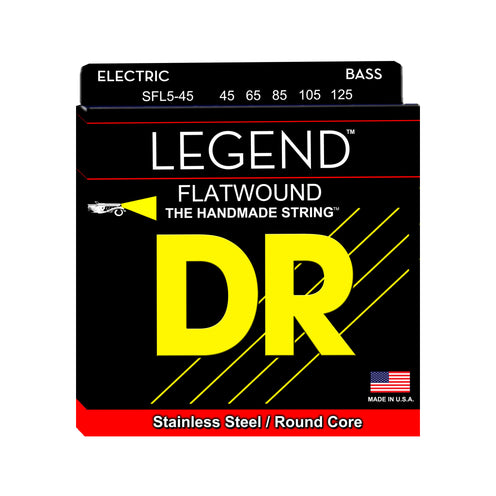 DR Strings FL5-45 Legend Flatwound 5-String Bass Guitar Strings, Medium, 45-125