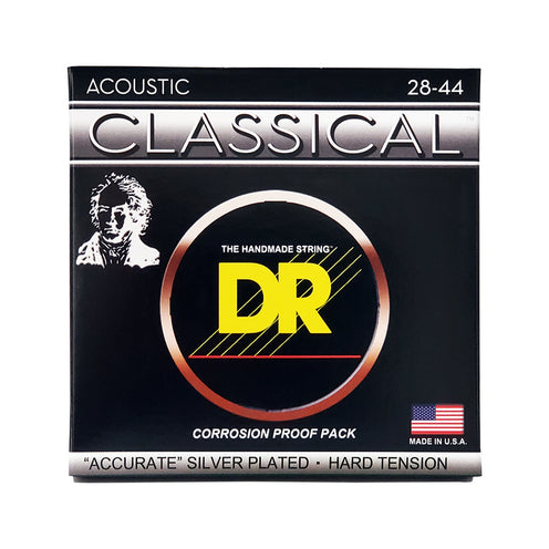 DR Strings NSA Nylon Classical Silver Plated Guitar Strings, Hard Tension, 28-44