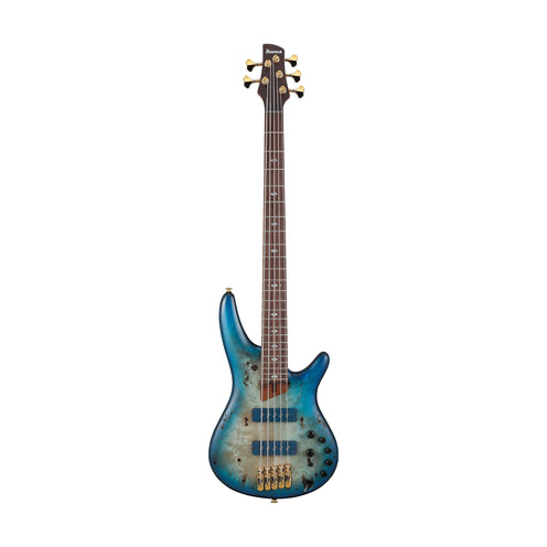 Ibanez SR6605-GFB 5-String Electric Bass Guitar w/Case, Ghost Fleet Blue Burst