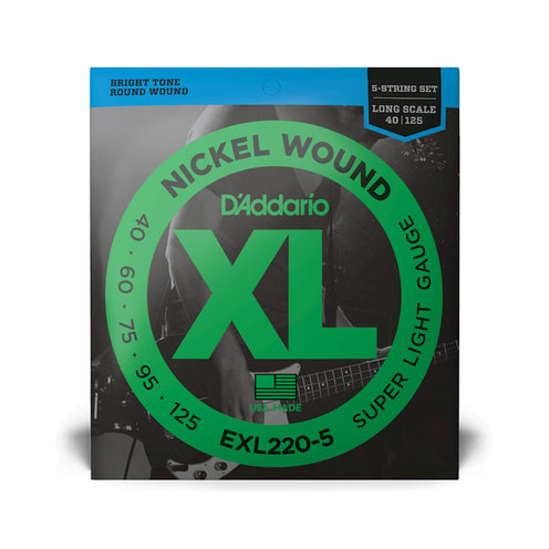 D'Addario EXL220-5 5-String Nickel Wound Bass Guitar Strings, Super Light, 40-125, Long Scale