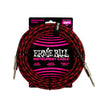 Ernie Ball 25FT Braided Straight to Straight Instrument Cable, Red Black