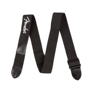 Fender 2 Inch Black Poly Strap, Black with White Fender Logo