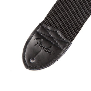 Fender 2 Inch Black Poly Strap, Black with White Fender Logo