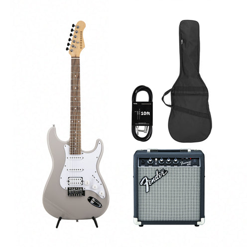 Congress CST150 LR HSS Electric Guitar, Dove Grey w/ Fender Frontman 10G EU Bundle