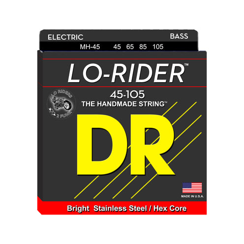 DR Strings MH-45 Lo-Rider Stainless Steel 4-String Bass Guitar Strings, Medium, 45-105