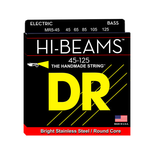 DR Strings MR5-45 Hi-Beam Stainless Steel 5-String Bass Guitar Strings, Medium, 45-125