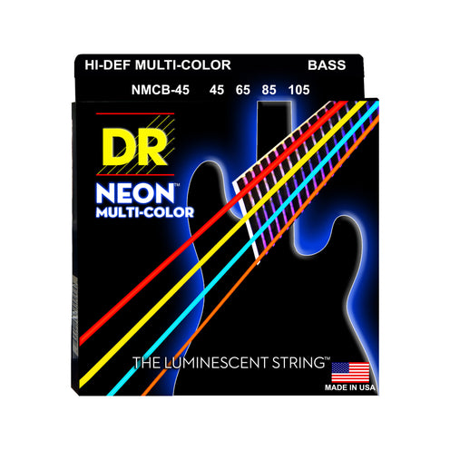 DR Strings NMCB-45 Hi-Def Neon Multi-Color K3 Coated Bass Guitar Strings, Medium, 45-105a