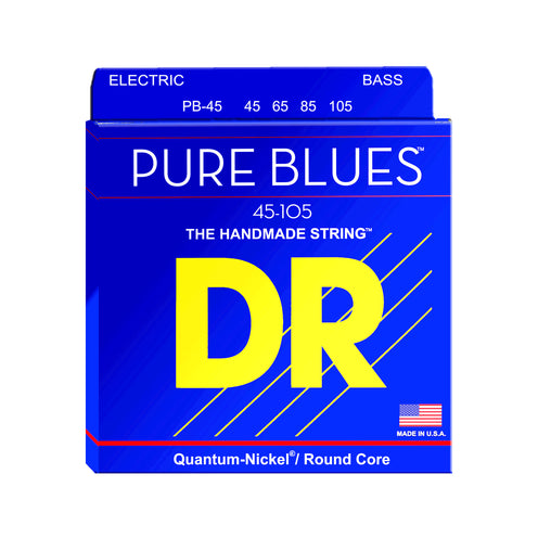 DR Strings PB-45 Pure Blues Quantum-Nickel/Round Core Bass Guitar Strings, Medium, 45-105
