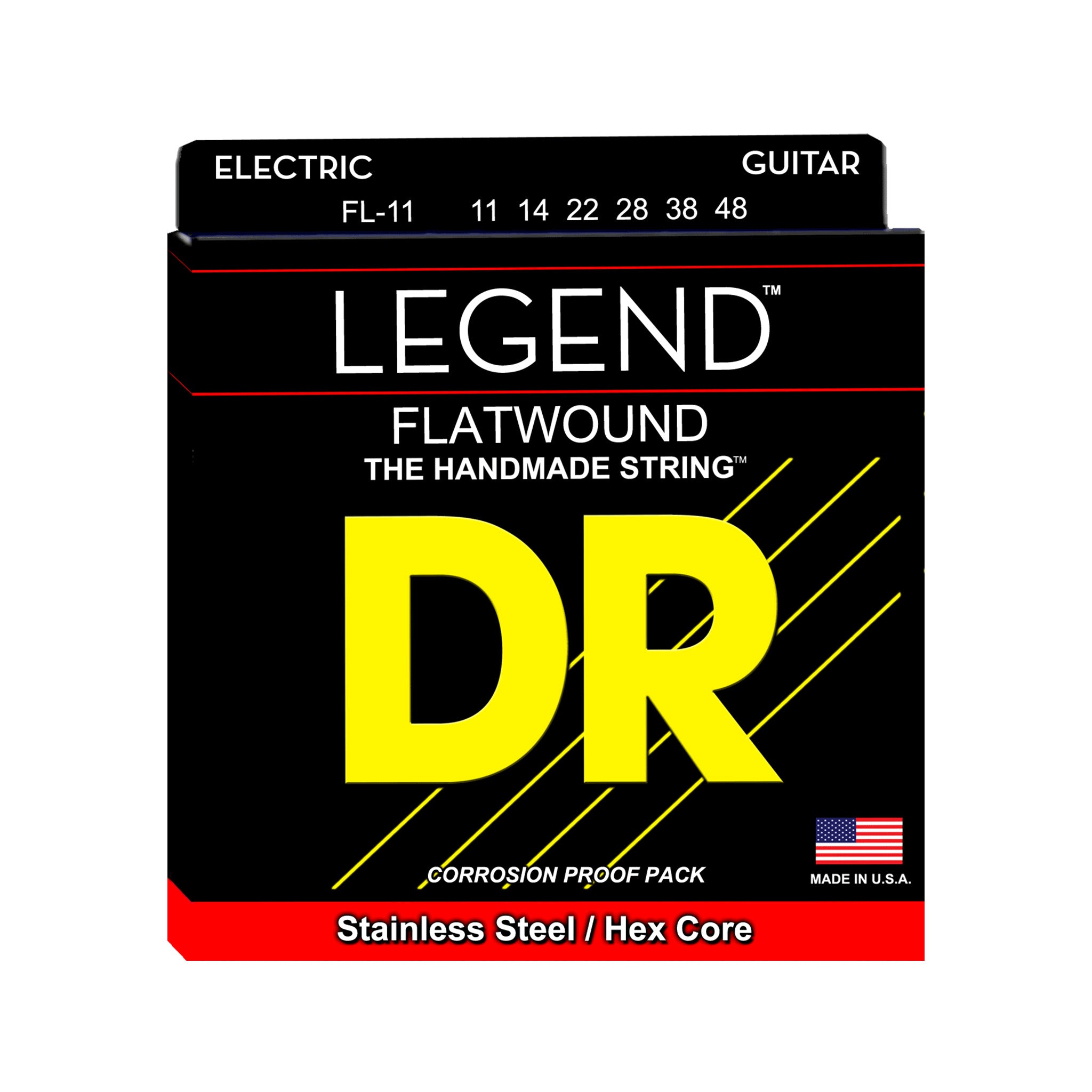 DR Strings FL-11 Legend Polished Flatwound Electric Guitar Strings, Medium Light, 11-48