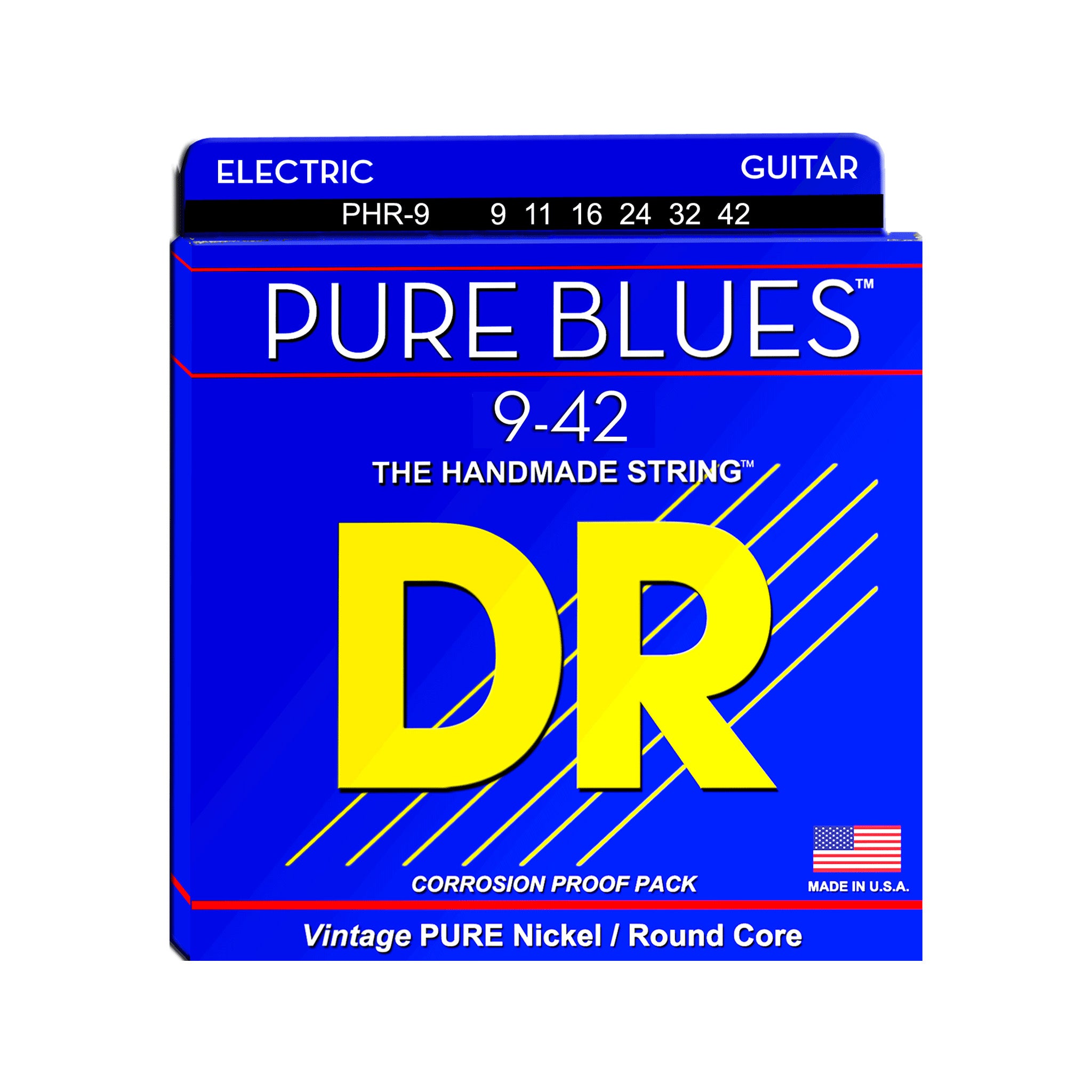 DR Strings PHR-9 Pure Blues Pure Nickel Electric Guitar Strings, Light, 9-42