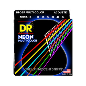 DR Strings NMCA-12 Hi-Def Neon Multi-Color K3 Coated Acoustic Guitar Strings, Light, 12-54