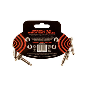 Ernie Ball 3 inch Flat Ribbon Patch Cable, Red, Pack of 3