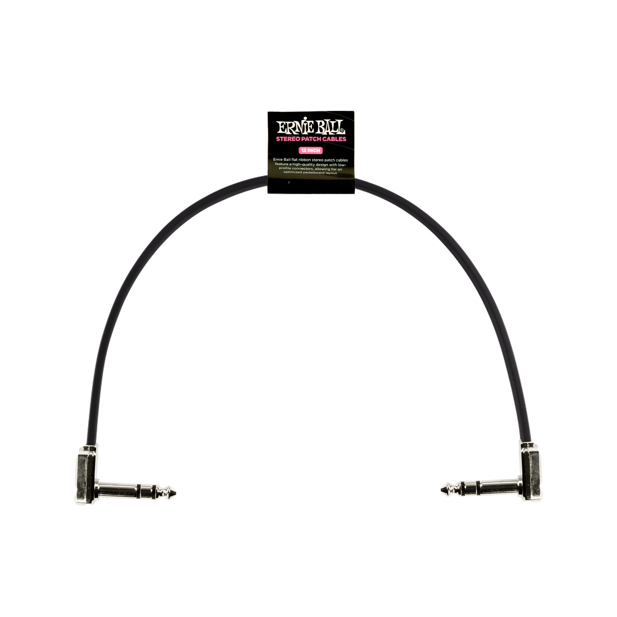 Ernie Ball 12 inch Single Flat Ribbon Stereo Patch Cable, Black