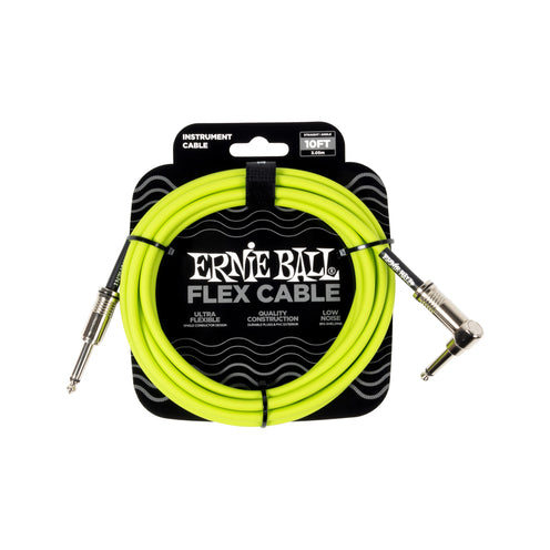 Ernie Ball P06465 10ft Straight/Angle Flex Instrument Cable, Green
