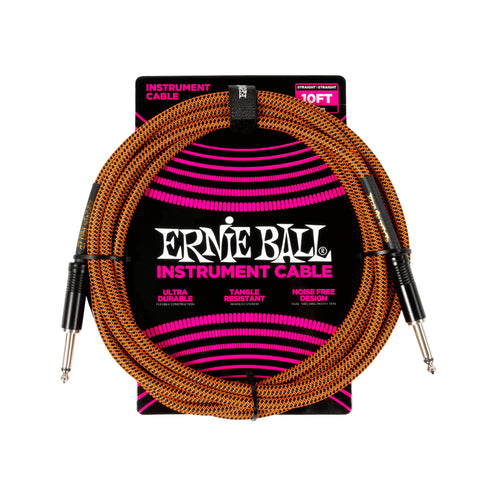 Ernie Ball Braided 10FT Straight to Straight Instrument Cable, Pumpkin Pie