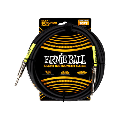 Ernie Ball Classic Silent 10FT Straight to Straight Instrument Cable, Black