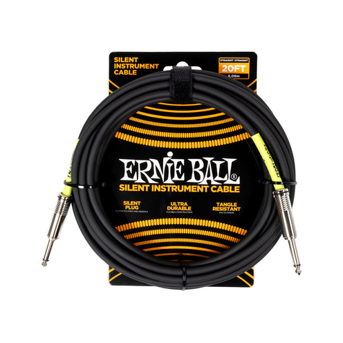 Ernie Ball Classic Silent 20FT Straight to Straight Instrument Cable, Black