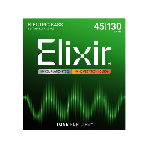 Elixir 14202 Nanoweb Light Long Scale 5-String Bass Strings 45-130