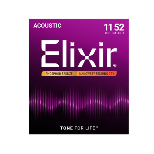 Elixir 16027 Nanoweb Phosphor Bronze Acoustic Guitar Strings, Custom Light, 11-52