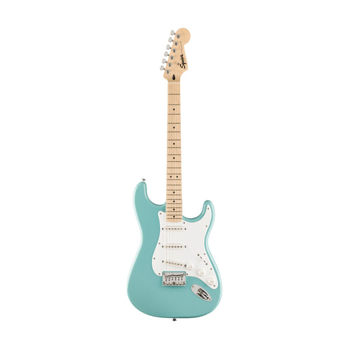 Squier FSR Sonic Stratocaster HT Electric Guitar w/White Pickguard, Maple FB, Tropical Turquoise