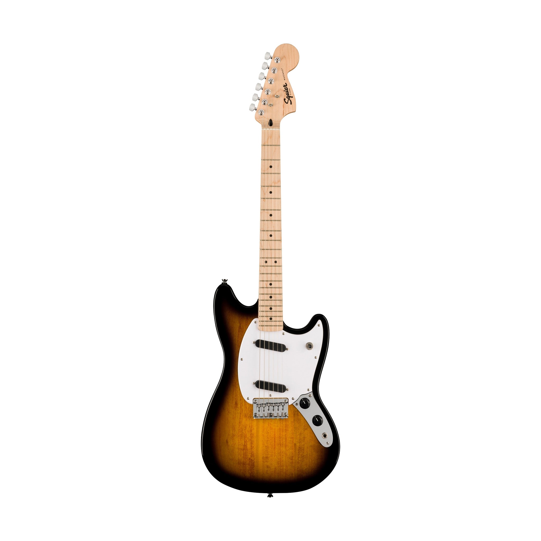 Squier Sonic Mustang Electric Guitar w/White Pickguard, Maple FB, 2-Color Sunburst