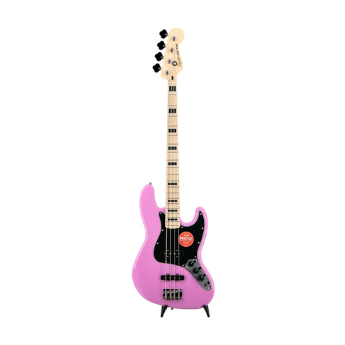 Squier FSR Affinity Series Active Jazz Bass Guitar, Maple FB, Flash Pink