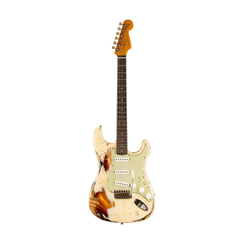 Fender Custom Shop 1961 Stratocaster Super Heavy Relic Guitar, Aged Vintage White/3-Tone Sunburst