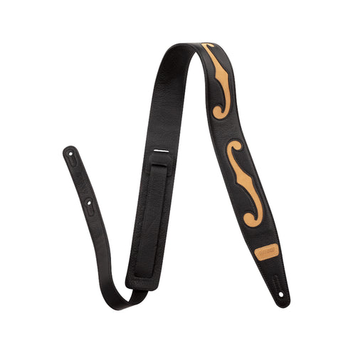 Gretsch F-Holes Leather Guitar Strap, Black/Tan