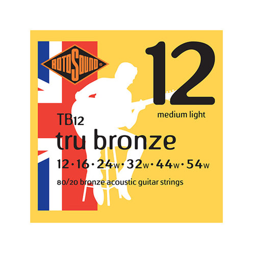 Rotosound TB12 Tru 80/20 Bronze Acoustic Guitar Strings Set, Medium Light, 12-54