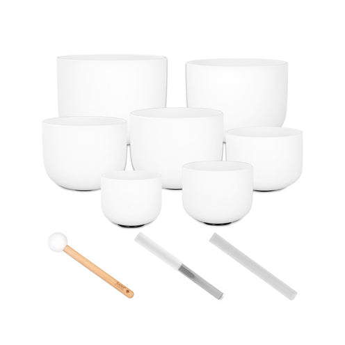 Sela SECF-SET Crystal Singing Bowl 7pcs Set in 440Hz, Frosted