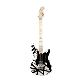 EVH Striped Series Stratocaster Electric Guitar, Maple FB, White w/Black Stripes