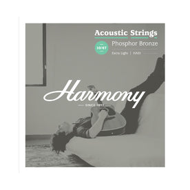 Harmony HA01 Phosphor Bronze Acoustic Guitar Strings, Extra Light, 10/47