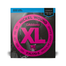 D'Addario EXL170-5 Nickel Wound 5-Strings Bass Guitar Strings, Light, 45-130, Long Scale
