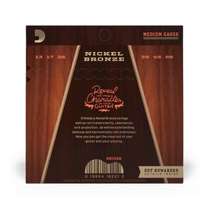 D'Addario Nickel Bronze Acoustic Guitar Strings NB1356 Medium 13-56