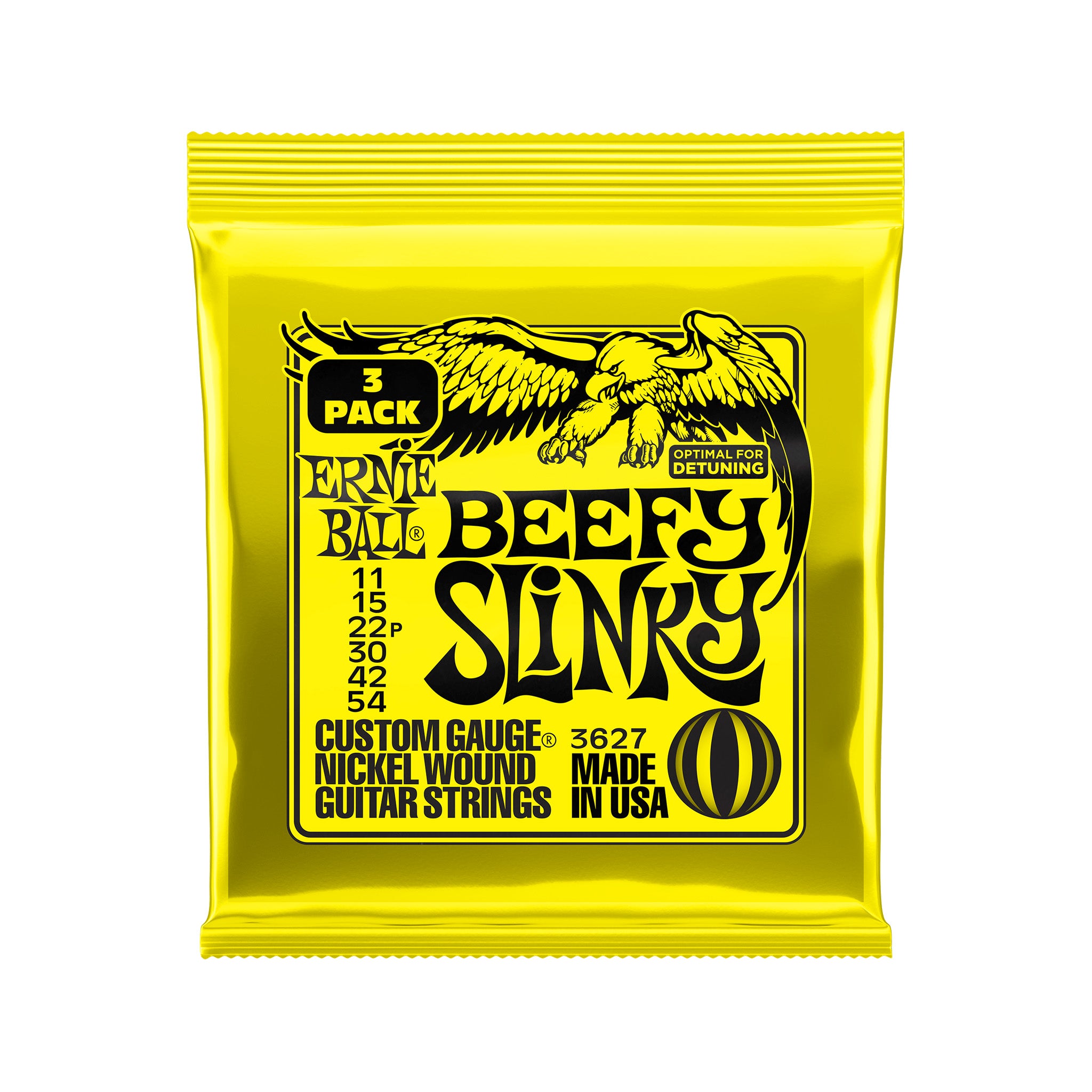 Ernie Ball Beefy Slinky Nickel Wound Electric Guitar Strings, 11-54, 3-Pack