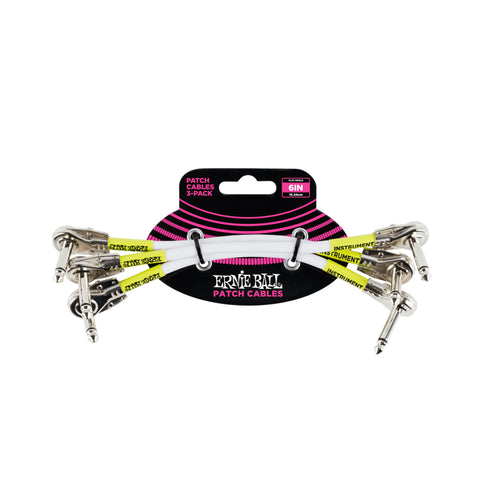 Ernie Ball 6ft Flat Angle to Flat Angle Patch Cable, 3-Pack, White