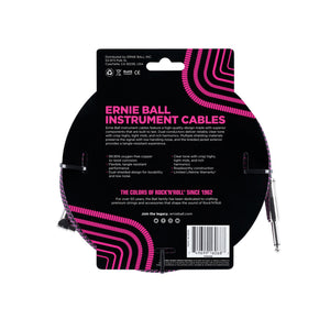 Ernie Ball 25ft Braided Straight to Angle Instrument Cable, Black/Purple