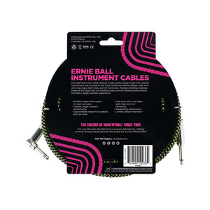 Ernie Ball 18ft Braided Straight to Angle Instrument Cable, Black/Green