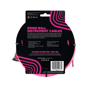 Ernie Ball 18FT Braided Straight to Angle Instrument Cable, Neon Pink