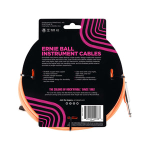 Ernie Ball 18ft Braided Straight to Angle Instrument Cable, Neon Orange