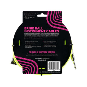 Ernie Ball 18ft Braided Straight to Angle Instrument Cable, Neon Yellow