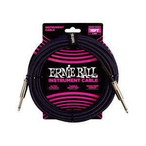 Ernie Ball 18FT Braided Straight to Straight Instrument Cable, Purple Black