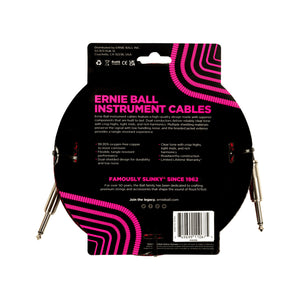 Ernie Ball 25FT Braided Straight to Straight Instrument Cable, Red Black