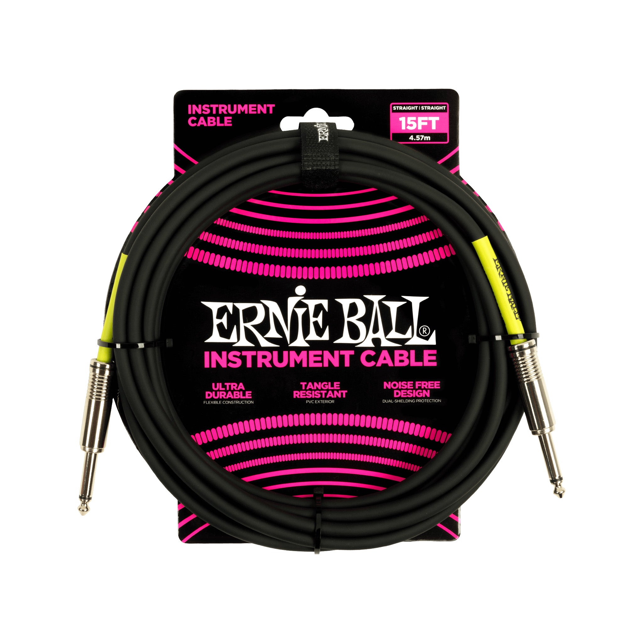 Ernie Ball 15FT PVC Straight to Straight Instrument Cable, Black