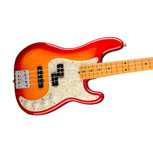 Fender American Ultra Precision Bass Guitar, Maple FB, Plasma Red Burst