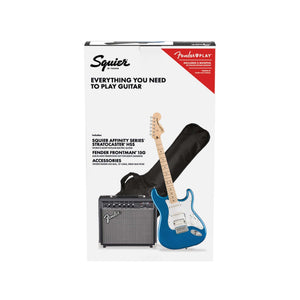 Squier Affinity Series HSS Stratocaster Guitar Pack, Maple FB, Lake Placid Blue, 230V, UK