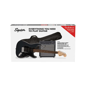 Squier Affinity Series HSS Stratocaster Guitar Pack, Laurel FB, Charcoal Frost Metallic, 230V, EU